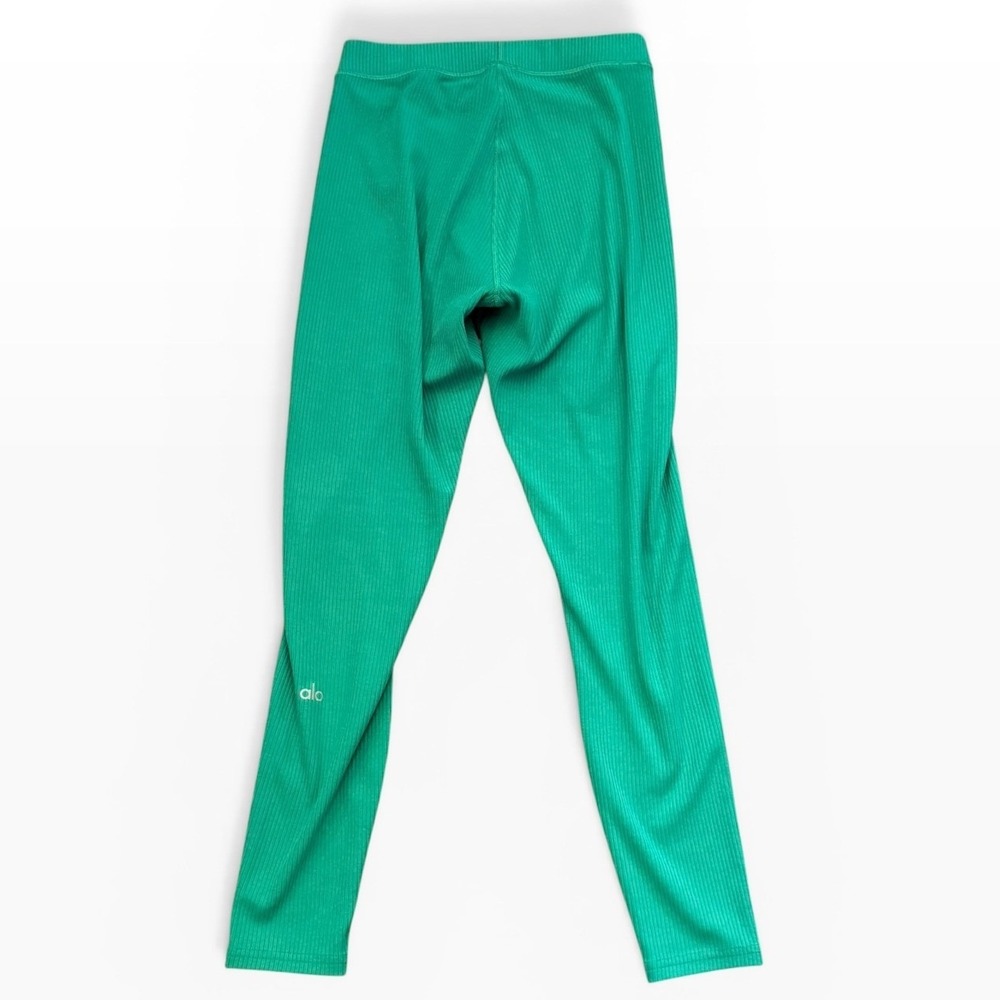 Alo Yoga Small Ribbed High Waist Leggings 27" Green Athleisure Yoga Pants Cozy‎